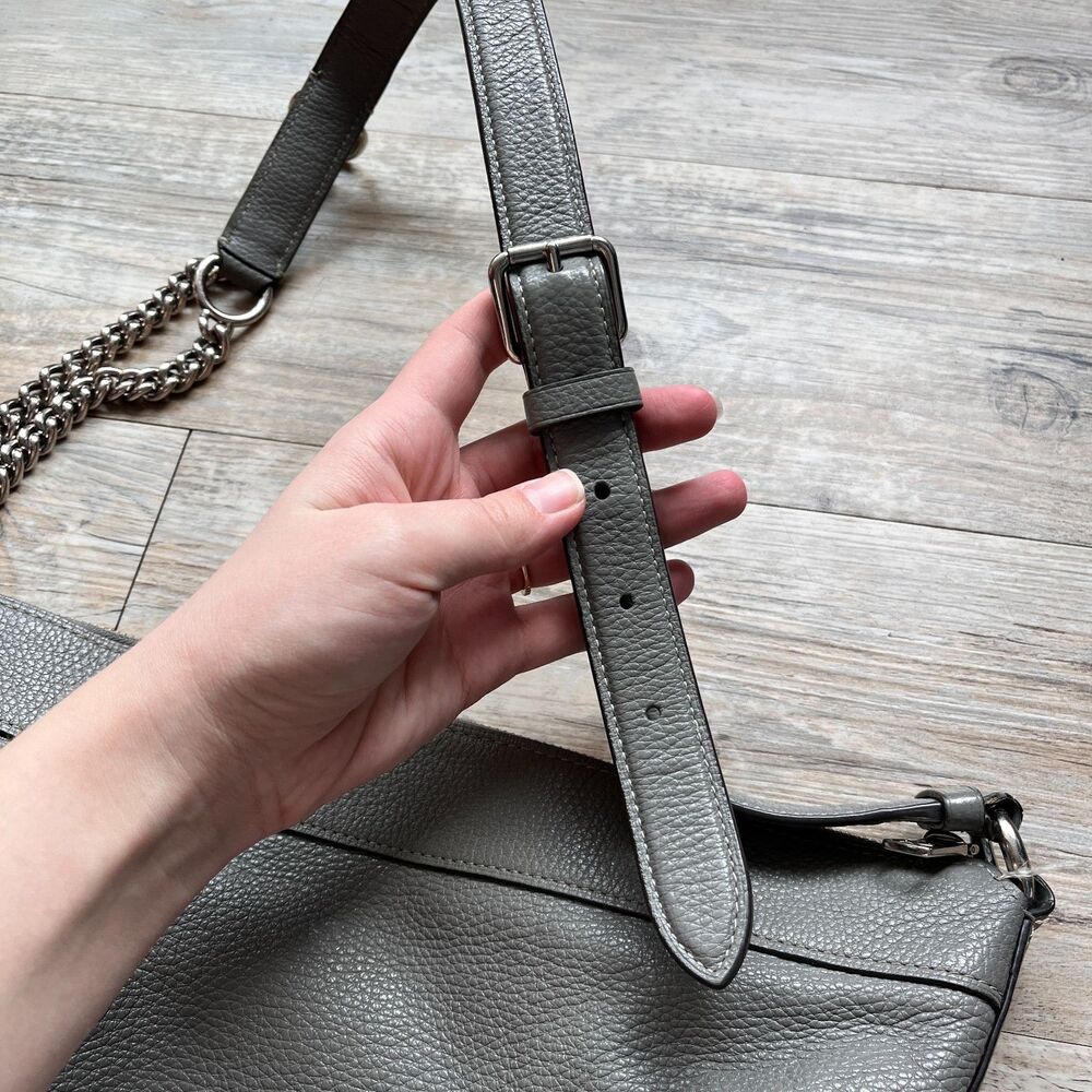 Coach Paxton Duffle Crossbody Grey Pebbled Leather Shoulder Bag Silver Chain - Picture 12 of 14
